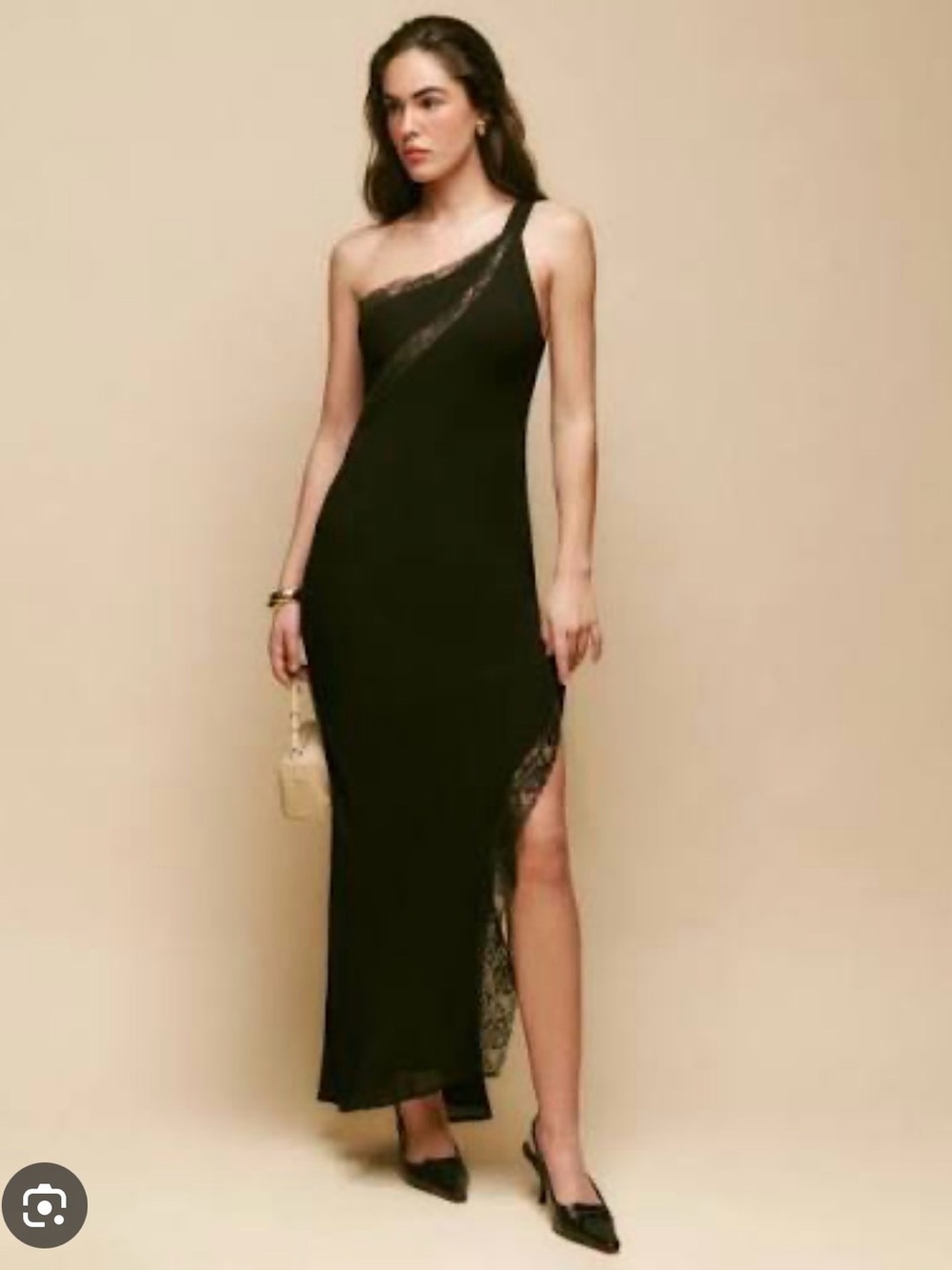Reformation Black Lace-Trim Slip Dress - Women's Evening Dress